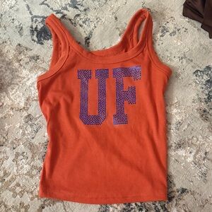 Vibrant Orange Tank Top with Blue Graphic